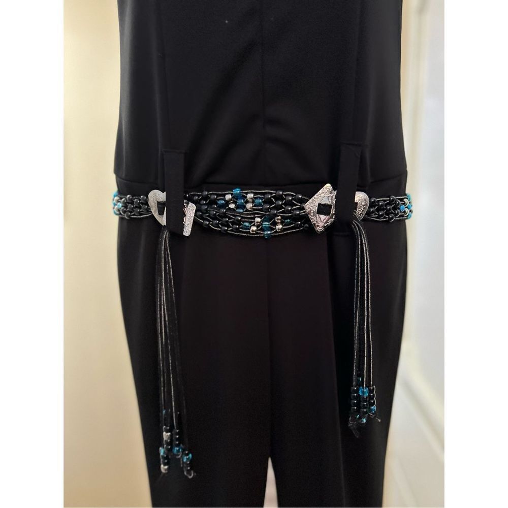 Vintage 70’s Black jumpsuit bell bottoms fitted sleeveless, collar belt loop wit